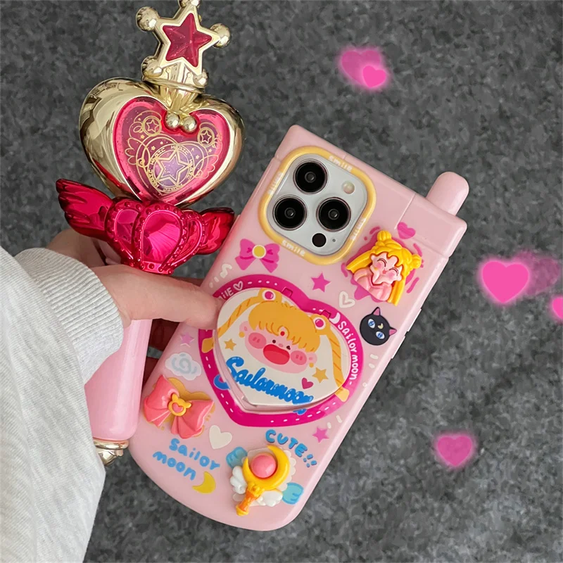 INS Cute Cartoon Sailors Moons Phone Case For Apple iPhone 15 14 13 12 11 Pro Max Brave Girls Silicone Transparent Back Covers