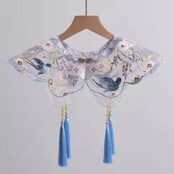 Women's Spring Summer Vintage Bird Embroidery Tassel Pashmina Female Lace Shawl Cloak Collar R935