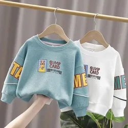 Autumn Baby Boys Pullovers Cotton Casual Cartoon Print Toddler Boys Long Sleeves Letter Versatile Round Neck Infant Kid Boys Top