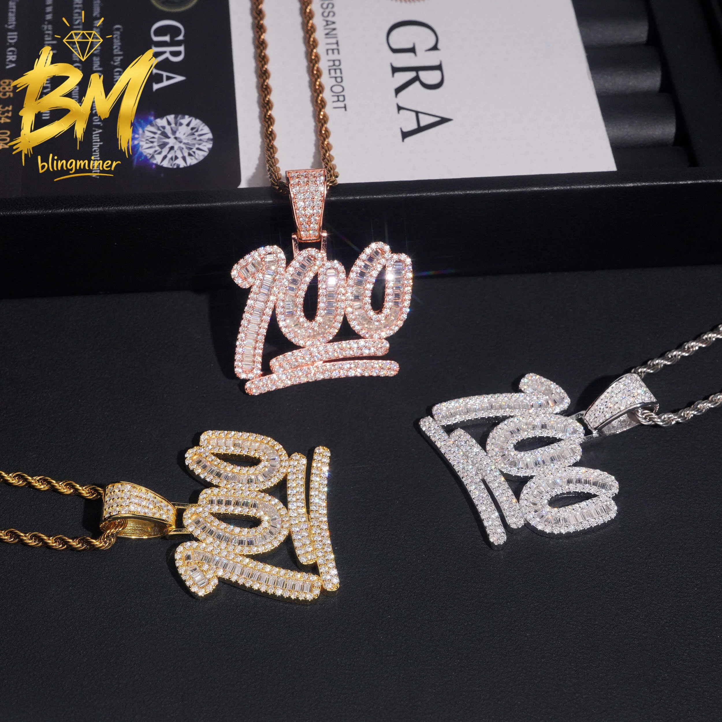 Blingminer Iced Out Gift Charm Fine 100%  S925 Silver VVS Moissanite Pendant For Men Women Pendants Jewelry Pass Diamonds Tester