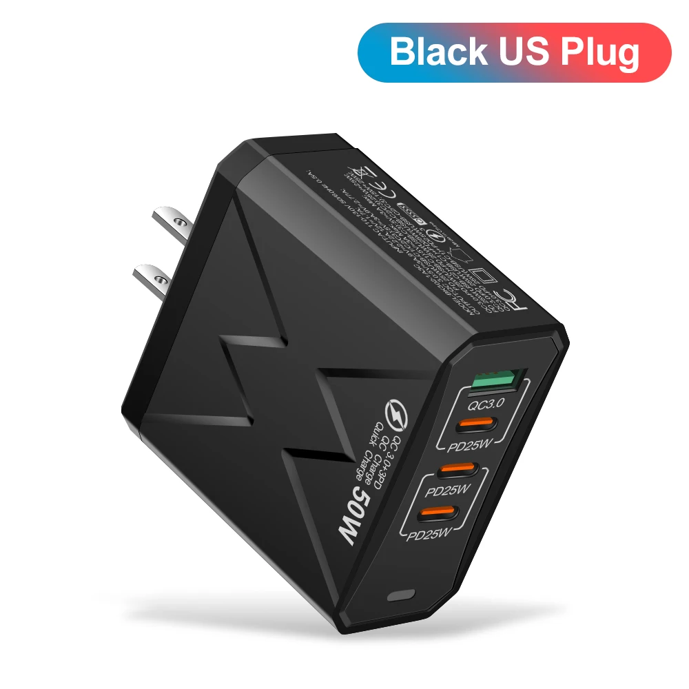 GUSEYEE Insgesamt 100 W 4 Ports Ladegerät USB Schnellladung 3.0 Handy-Wandadapter für iPhone Samsung Xiaomi Huawei Schnellladung 6