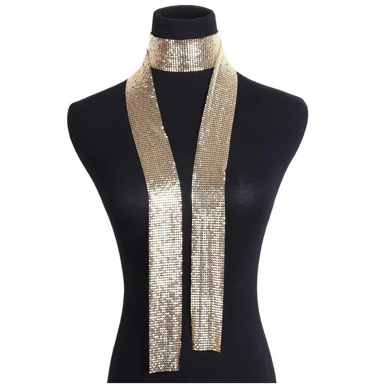 Fashionable Sequin Scarf Necklace Women\'s Personality Simple Accessories Long Neck Stitching Alloy Collar Clothing Matching