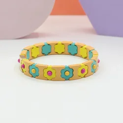 Boho Macaron Colorblock Ladies Fashion Rainbow Bracelet DIY Original Elastic String Chain Handmade Bead String Cuff Bracelet