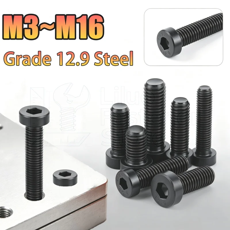 DIN7984 M3 M4 M5 M6 M8 M10 M12 M16 Grade 12.9 Steel Black Allen Hex Hexagon Socket Thin Short Profile Cap Head Screw Bolt