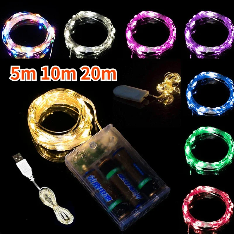 Led Fairy Lights Copper Wire String 1/2/5/10/20M Holiday Outdoor Lamp Garland For Christmas Tree Wedding Party Decoration