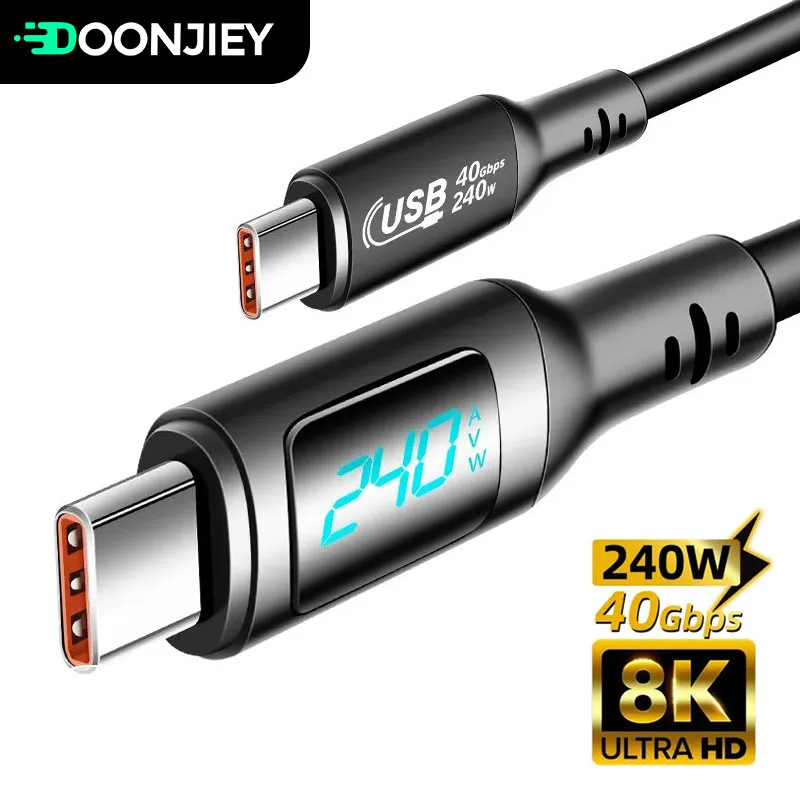 USB 4 PD 240W Fast Charging Type C To USB C Cable LED Thunderbolt 4 8K@60Hz 40Gbps Type-C Data Wire Cord For iPhone 15 Pro iPad