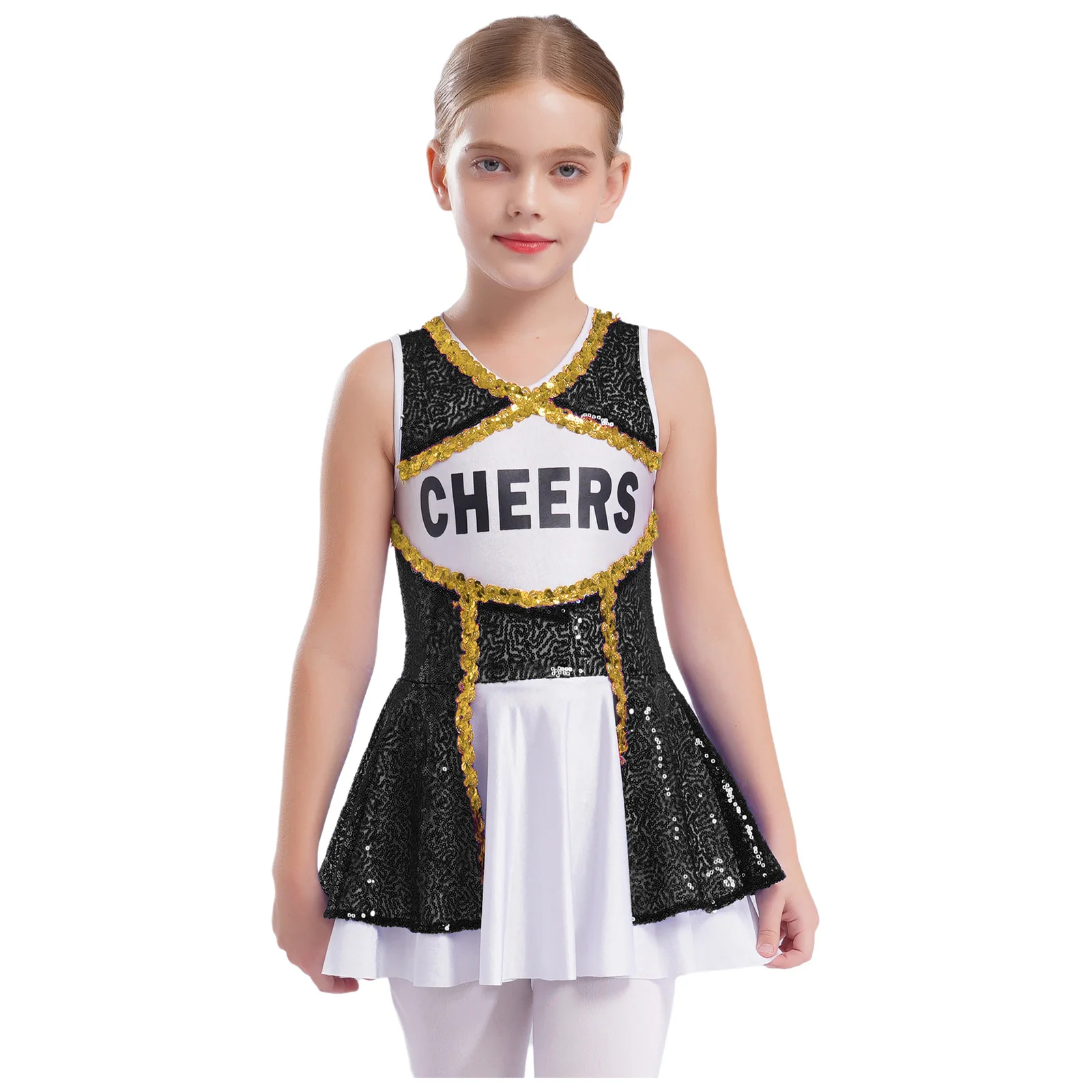 High School Cheerleader Costume for Kids Girls Halloween Cheer Uniform Ballet Dance Competition Team Sports Cheerleading view 4