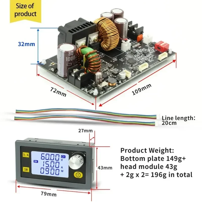 DC 6V-70V to 0-60V 15A 20A 900W 1200W CNC Adjustable DC Voltage Regulator CV CC Step Down Power Supply Module XY6015L XY6020L