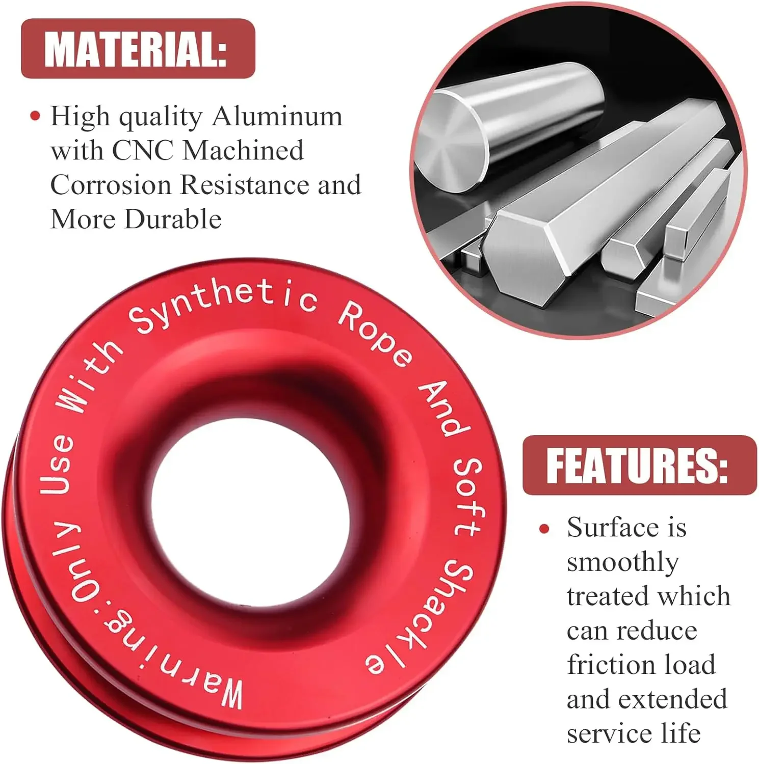 كتلة انتعاش حلقة انتعاش 66,000 رطل - أداة ألومنيوم للطرق الوعرة 7075 لحبل الونش وتكبل ناعم، تناسب ATV/UTV/الشاحنة #3