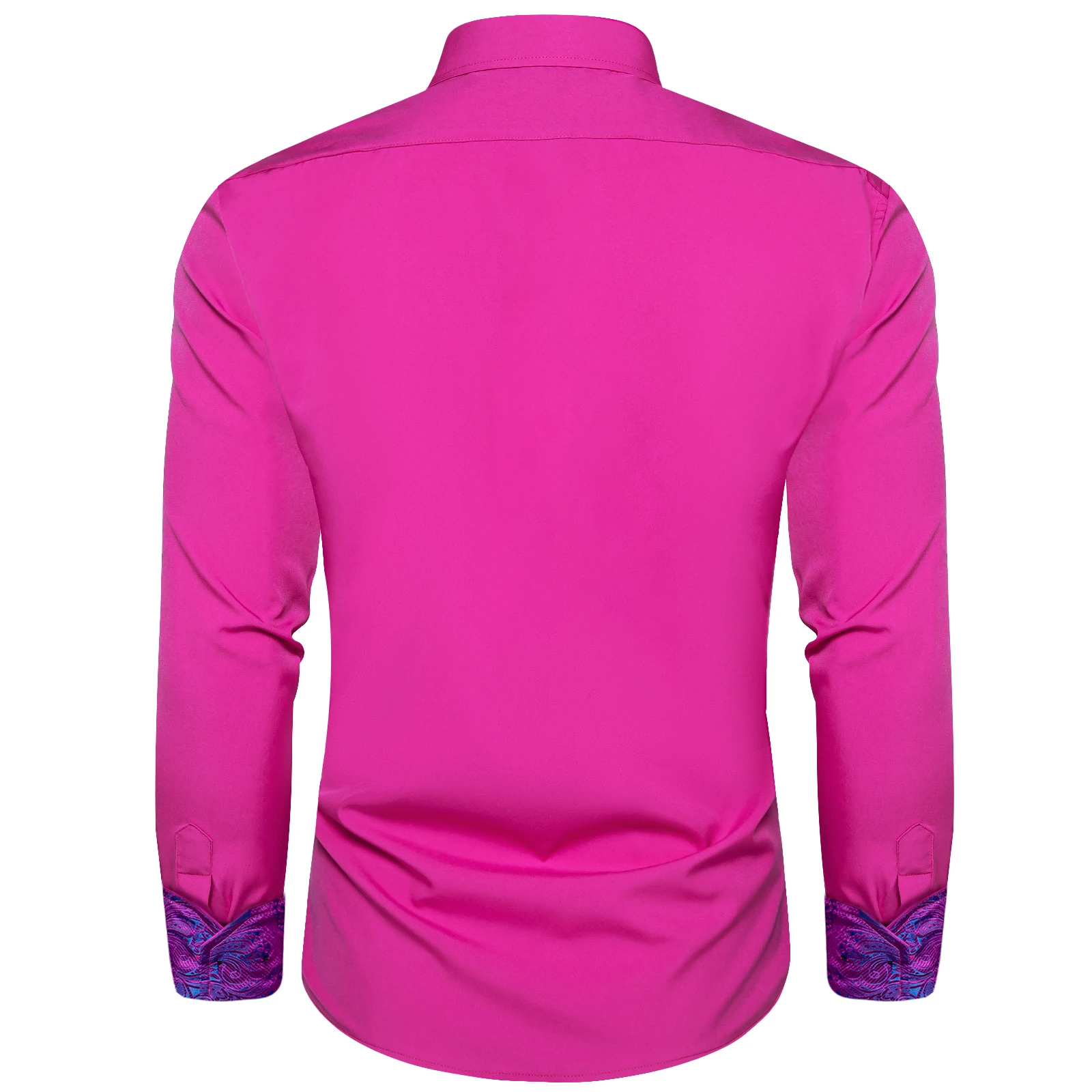 Luxury Men\'s Hot Pink Long Sleeve Casual Shirts for Wedding Prom Social Contrast Color Brand Men Clothing