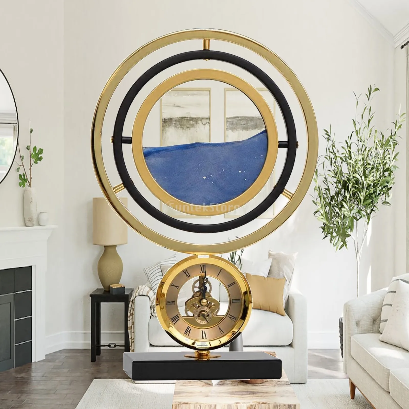 Decorative Hourglass Clock | Sleek Tabletop Form, Clock with Hourglass, for Living Room