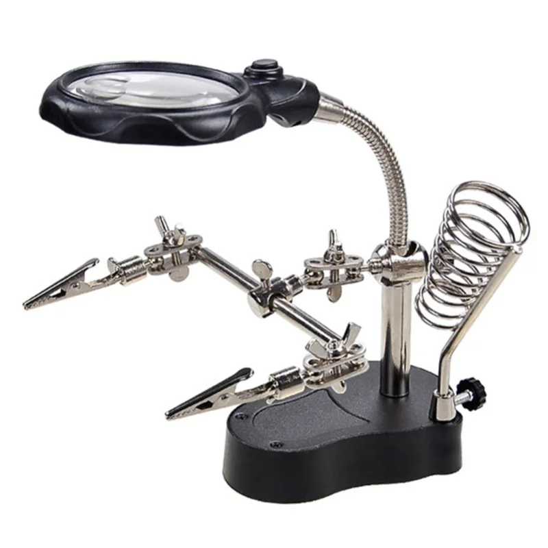 

Magnifying Glass Soldering Station Professional LED Lamp Magnifier With Auxiliary Clips For Hardware Repair