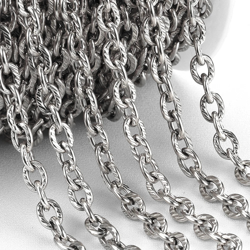 1Meter Stainless Steel 6x8mm Textured Coarse Cable Chain for DIY Necklace Bracelet Clothing And Jewelry Making Accessories view 3