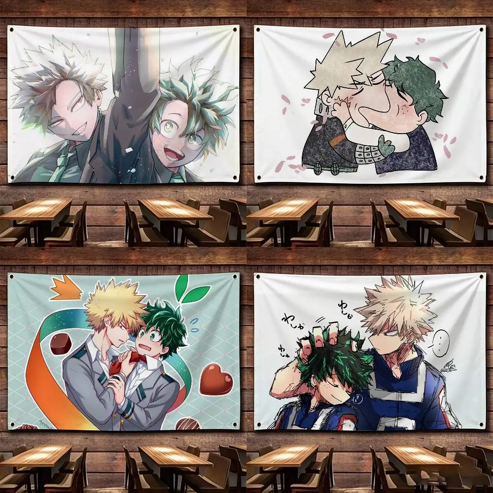 Anime BakuDeku Fanart Cute   Flags Wall Hanging Tapestry Outdoor Garage Room Decorative flag Background Blanket