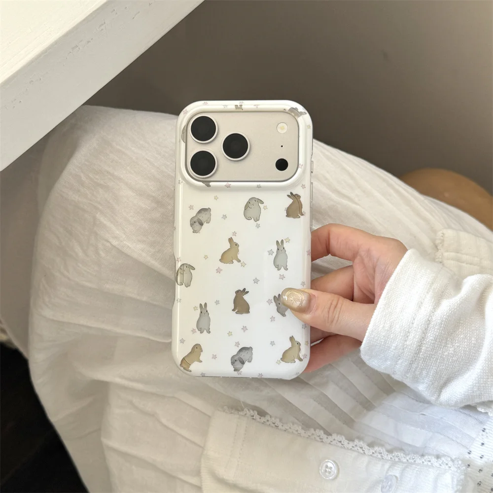 Cute Cartoon Rabbit Star Phone Case For iPhone 15 16 17 18 Pro Max Kawaii Multiple Bunny Shockproof Protective Back Phone Cover