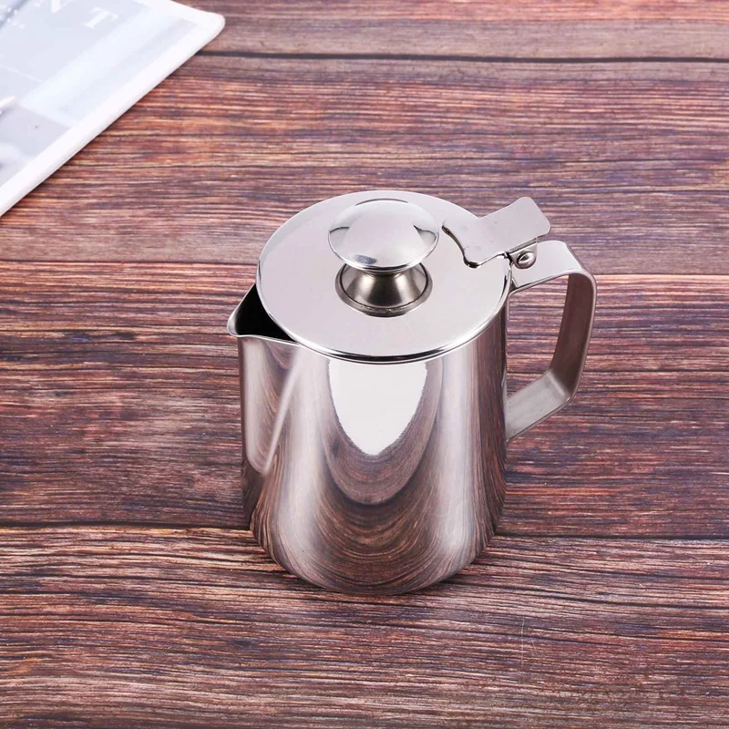 Stainless Steel Milk Frothing Pitcher With Lid Espresso Coffee Cappuccino Milk Cream Cup Frothing Jug