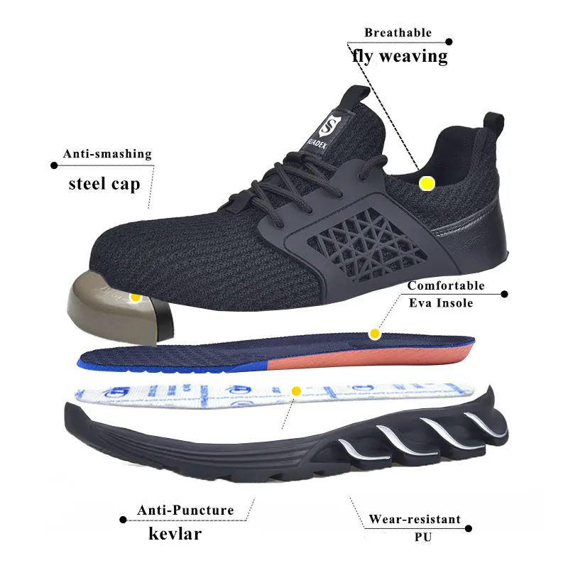 SUADEX  Men Safety Shoes Boots Breathable Work Shoes Outdoor Comfort Non-Slip New Design Casual Puncture-Proof Sneakers 38-48