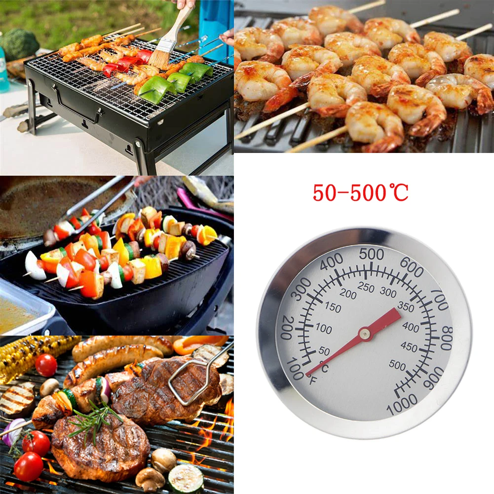 Stainless Steel Barbecue Thermometer Dial Display BBQ Grill Temperature Gauge Oven Meters Kitchen Accessories