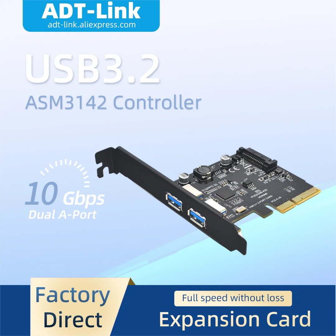 

High Speed PCIe USB3.2 Gen2 10Gbps Type-A Expansion Card ASMedia ASM3142 Chip Desktop PC USB Port Expansion Adapter Black