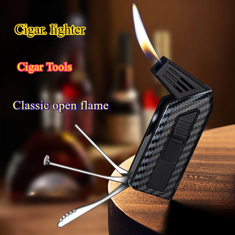 New Multifunctional Cigar Lighter Curved Pipe Inflatable Open Flame Portable Retro Classic Lighter Men's Small Tool Hot Sales