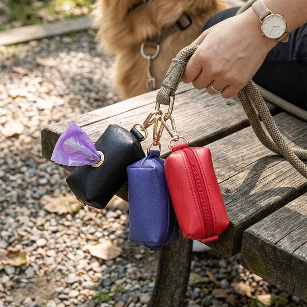 Waterproof Fabric Pet Poop Bag Holder Mini Size Zipper Closure Dog Waste Dispenser Solid Color Lightweight Poop Bag Carrier