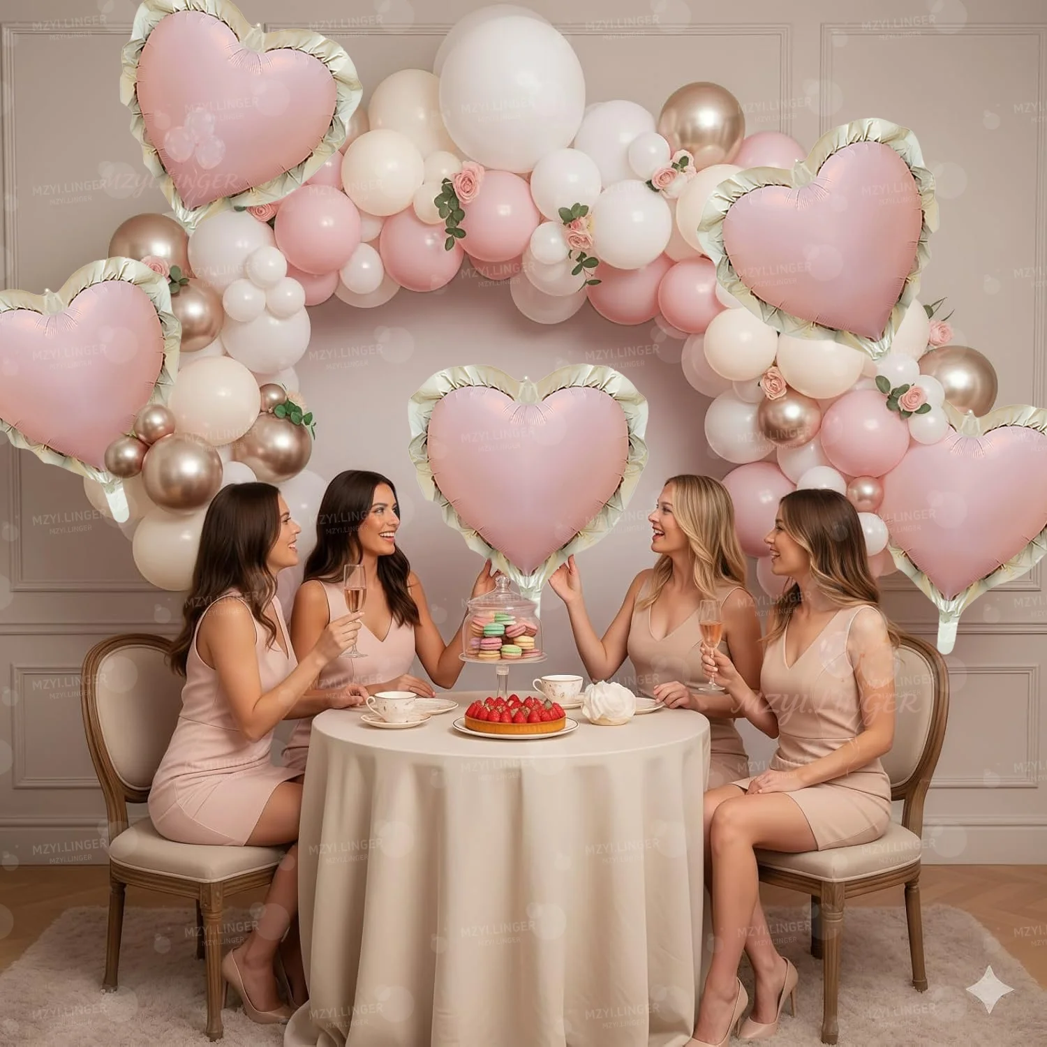 5 Stück 27 Zoll herzförmige Aluminiumfolienballons mit Spitzenmuster, geeignet für Geburtstage, Hochzeiten, Heiratsanträge, Jahrestage und Partydekorationen. – Detail 5