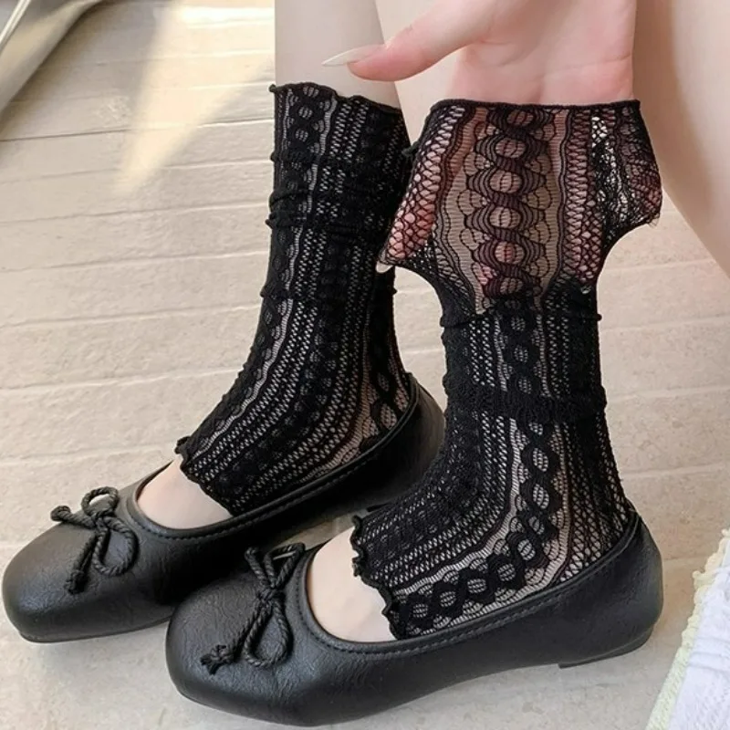 

2025 японские балетные носки в стиле ретро, носки с ворсом, милые кружевные ажурные сетчатые носки до щиколотки, леггинсы, гетры для женщин и девочек, оптовая продажа