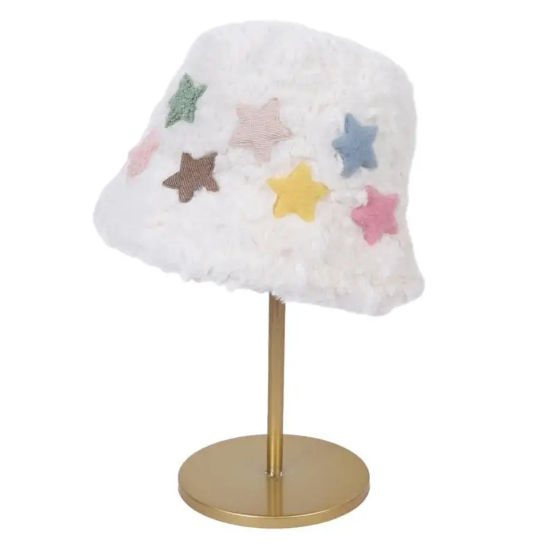 652F المرأة لطيف ملون نمط نجمة دلو قبعة الشتاء القطيفة بيني قبعة الصياد