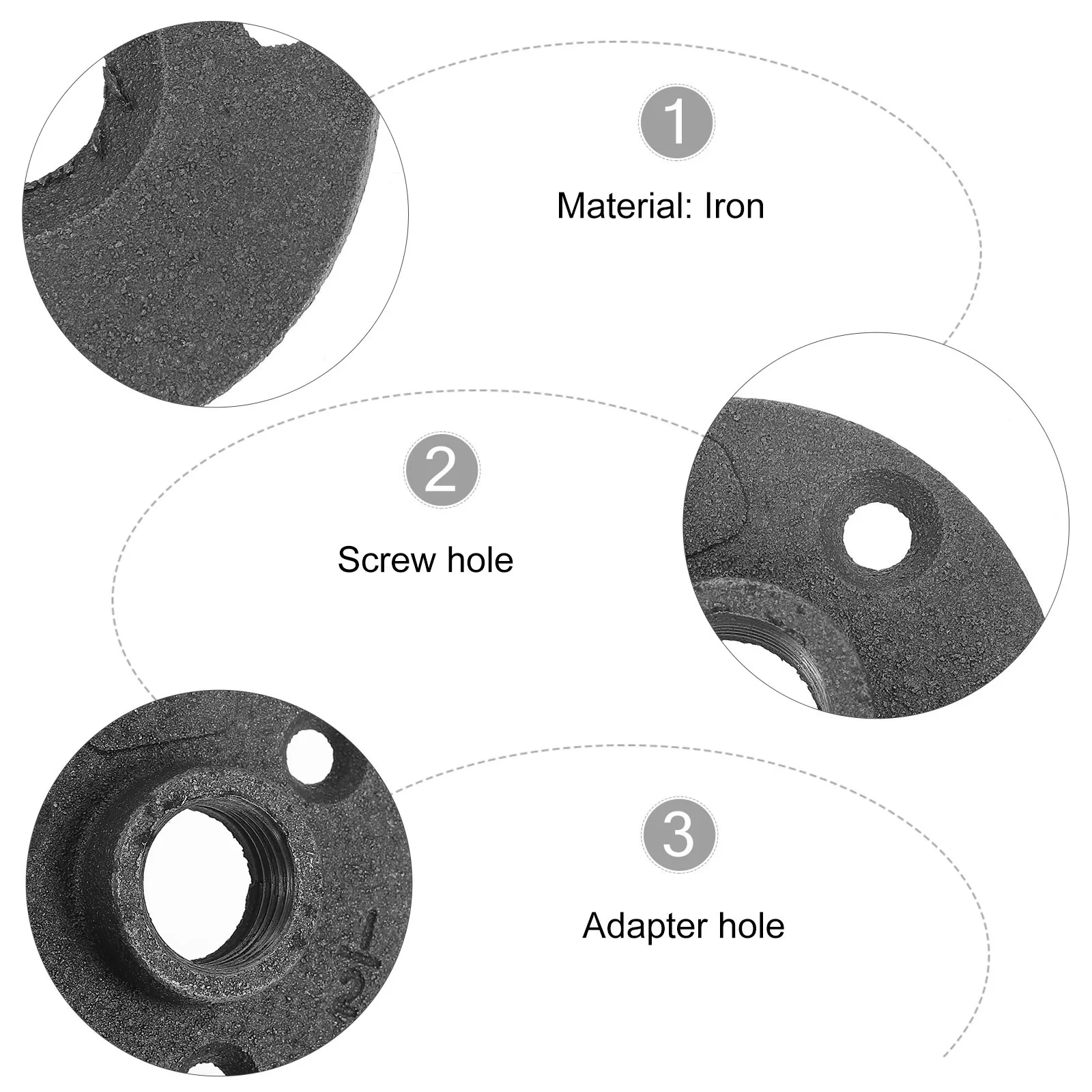 

10Pcs Floor Flange Malleable Iron Fittings Durable Fixed Base Cast Iron Pipes for Furniture Shelving Industrial Decorative Use
