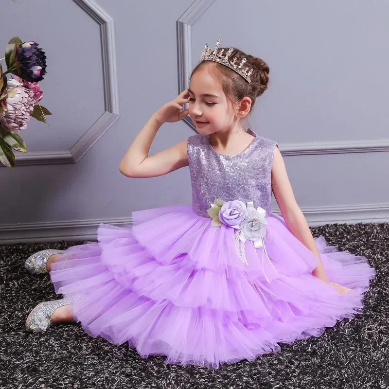 

Cute Puffy Flower Girl Dress Princess Birthday Dress Shiny Wedding Children Party First Communion Formal Occasions Gown