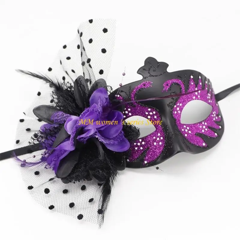Q39C Decoración flores mascarada mascarilla media mascarilla mascarilla fiesta fiesta Halloween