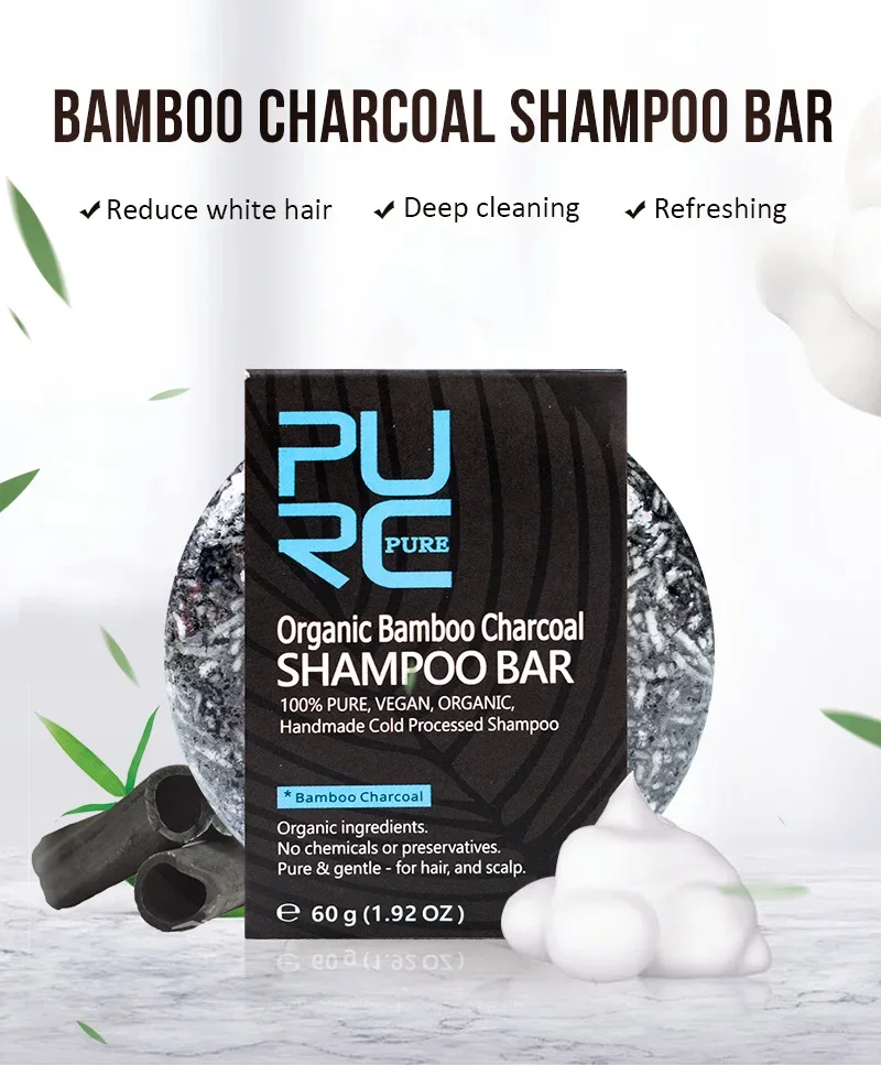 Organic Bamboo Charcoal Shampoo Bar Pure Reduce Gray White Hair Deep Clean Repair Damaged Anti-Frizzy Soap Care Treatment Clean