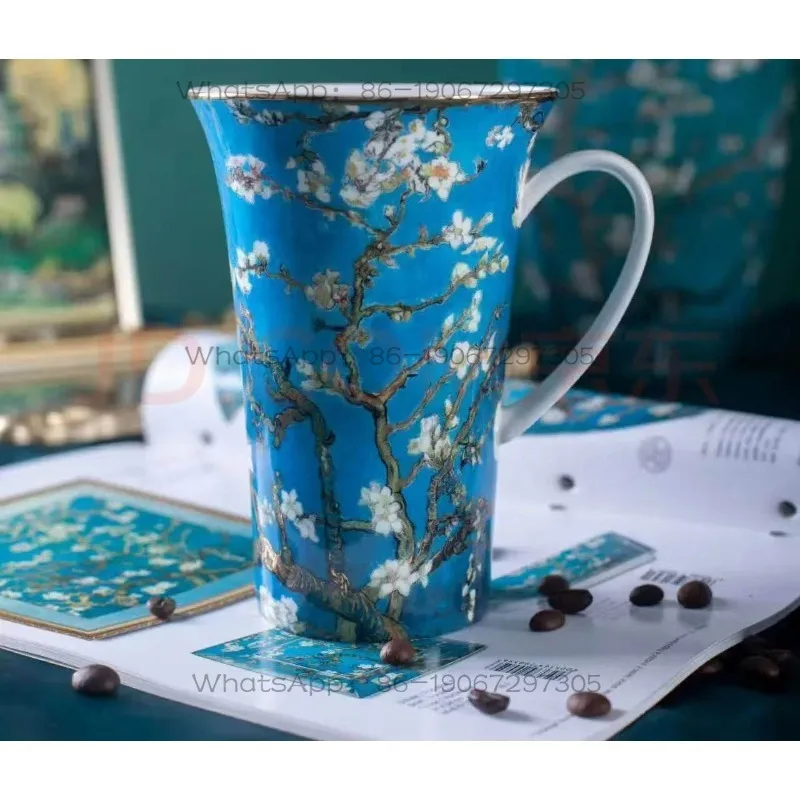 

Blooming apricot flower, mug 600ml blue