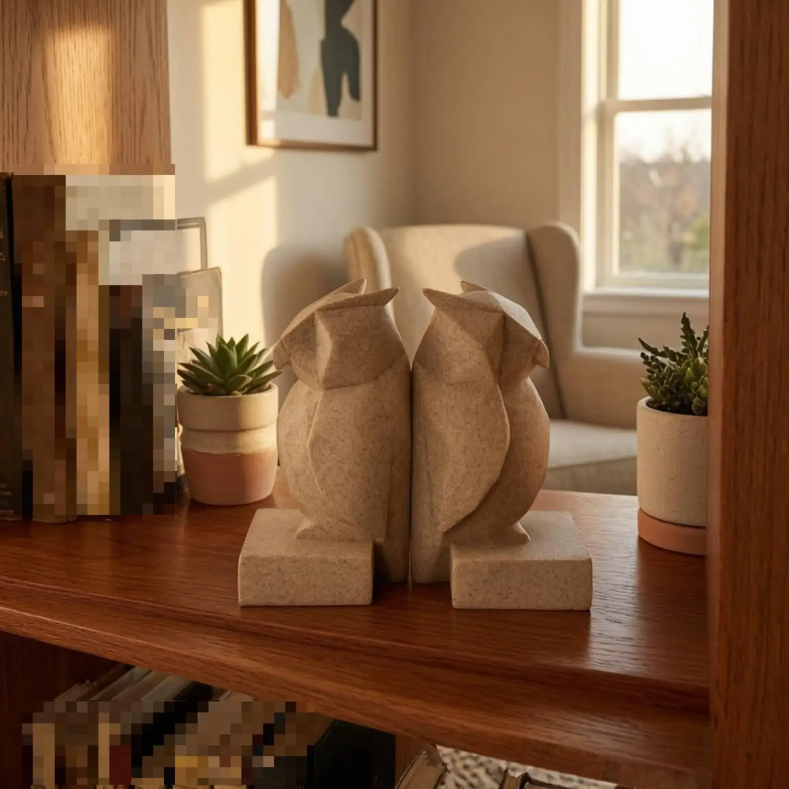 Owl Bookends Geometric Decorative Bookends Book Holder Minimalist Decor Abstract