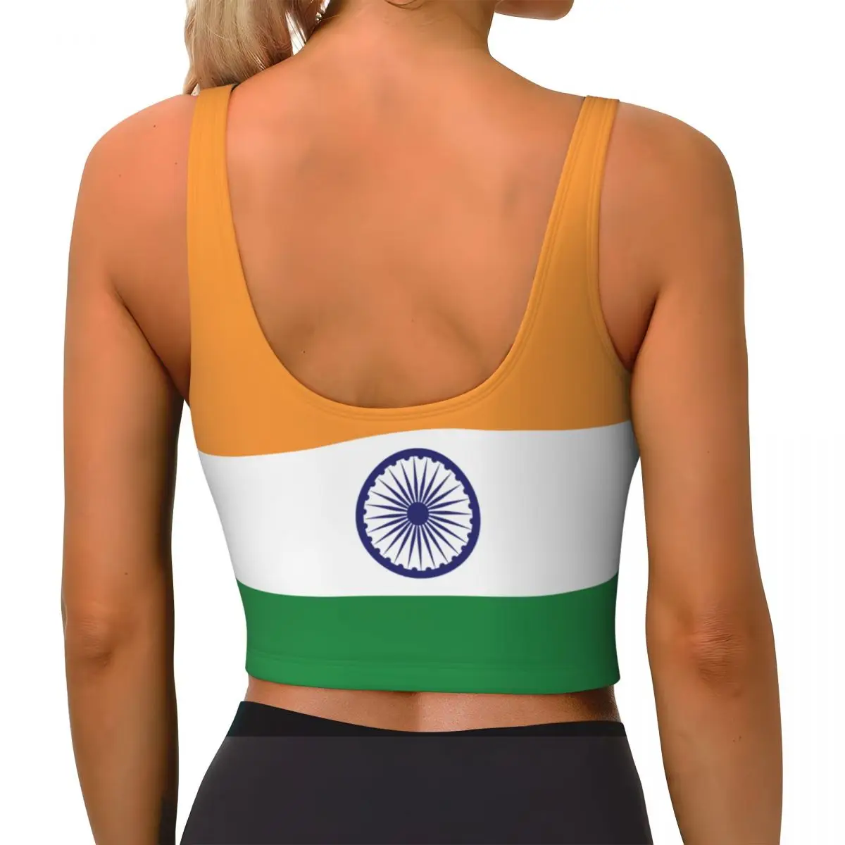 India Flag Basic Tops Women Samba Sexy V-Neck Yoga Fitness Sports Tops