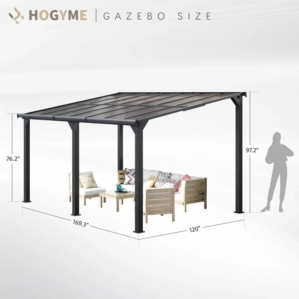 10x14 FT Gazebo, Hard Top Lean To Gazebo Pergola, Wall Mounted Awnings for Patio, Deck, Lawn and Backyard,Outdoor Gazebos