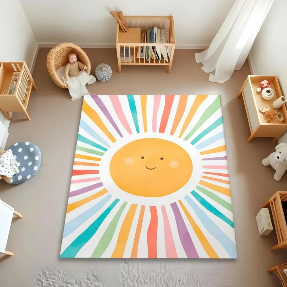 Rainbow Hairy Nursery Play Mat For Children,Soft Baby Mat,Plush Kids Bedroom Rugs,Rectangle Fluffy Carpet For Living Room