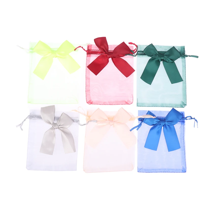 10Pcs Organza Gift Bags Transparent Drawstring Pouch Jewelry Organizer Earring Packaging Party Candy Bag With Ribbon