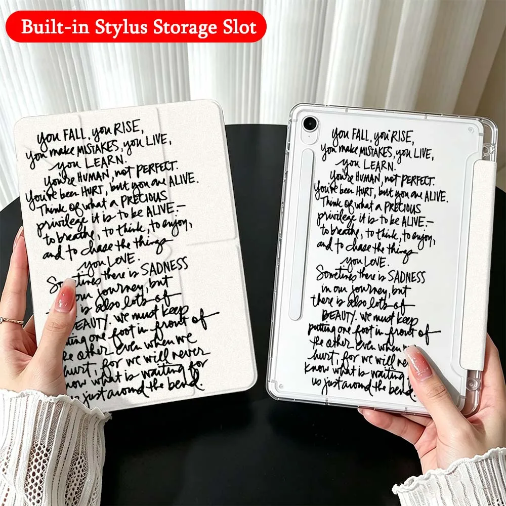 Inspirational Phrase Art For Samsung Galaxy Tab A9 A8 A11 S6 S7 S8 S9 S10 FE Plus Lite Transparent Y-Shaped Folding Tablet Case