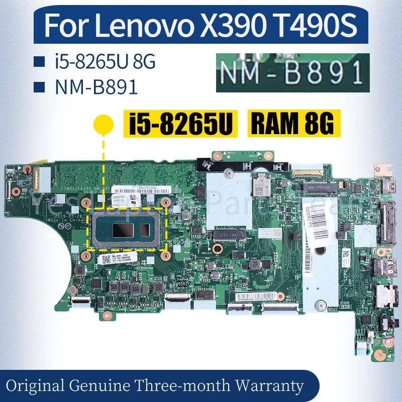 

NM-B891 для Lenovo X390 T490S, материнская плата для ноутбука 01HX898 i5-8265U RAM 8G, материнская плата для ноутбука