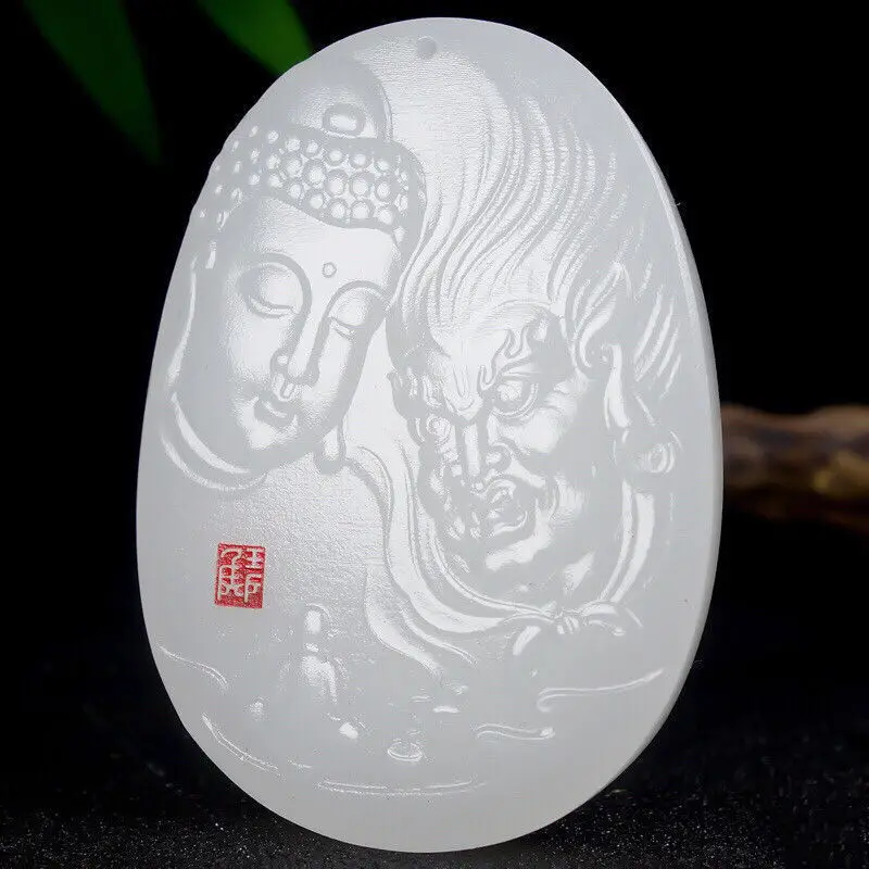 Guanyin pendant between one thought White jade  Guanyin necklace pendant Afghan jade pendant  mens necklace