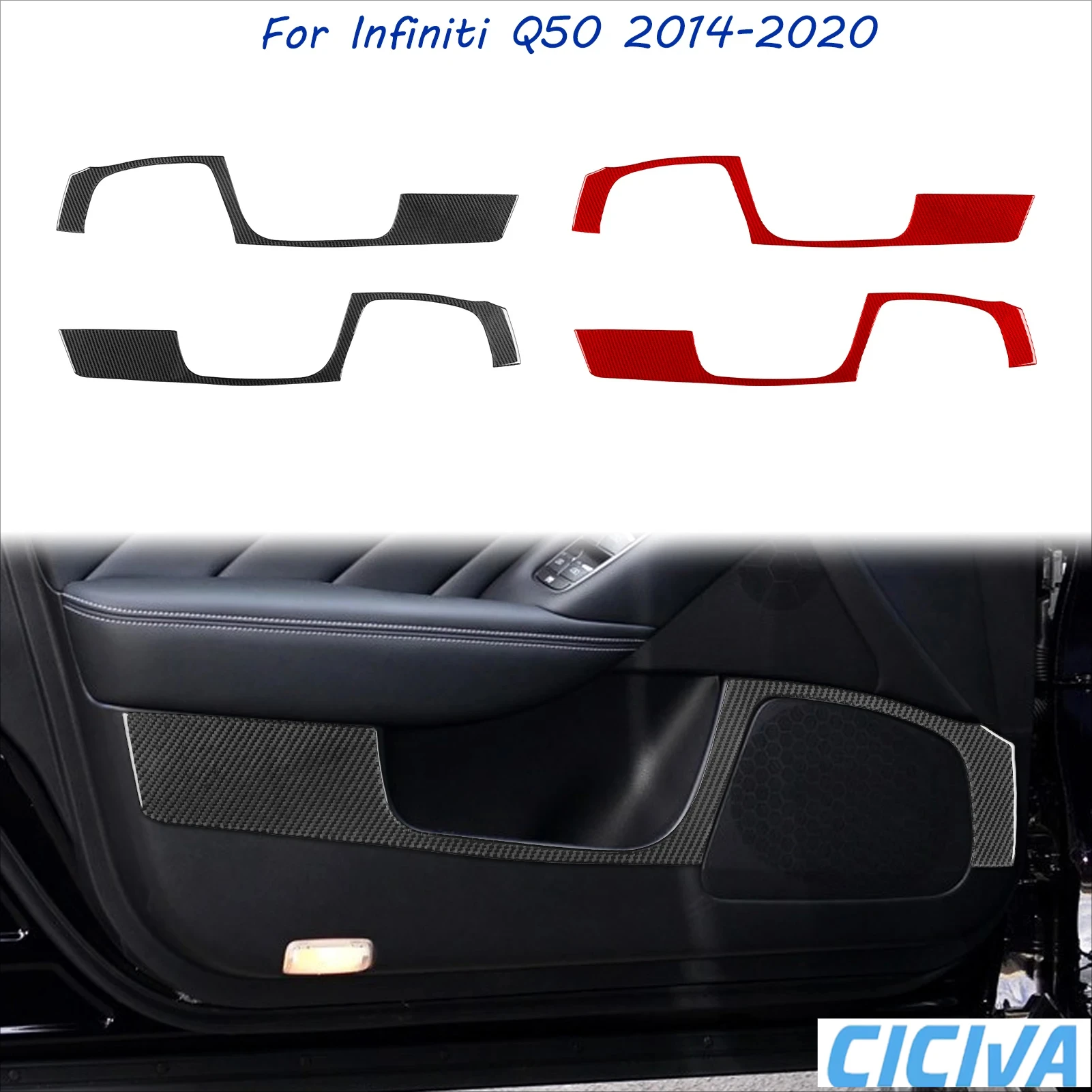 

For Infiniti Q50 2014-2020 Auto Front Door Horn Speaker Soft Carbon Fiber Car Decoration Interior Accessories Cover Stickers