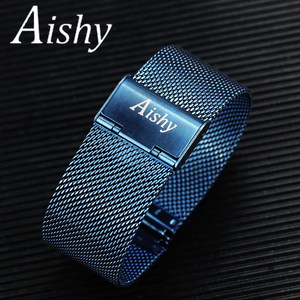 Watch band  20mm 22mm Ip plating 06 Wire Thick Watch black rose gold blue Stainless Steel Mesh Milanese Band ремешок для часов