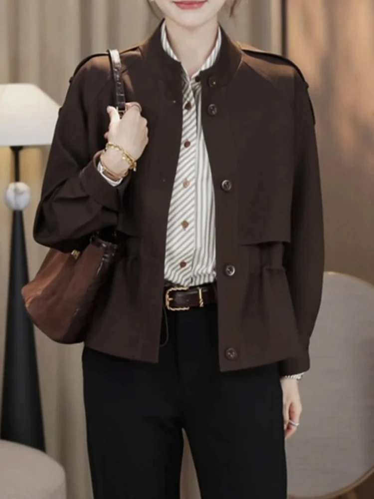 

Ретро-пальто в корейском стиле кофейного цвета, повседневная модная верхняя одежда с длинными рукавами, женская сезонная одежда на весну и осень