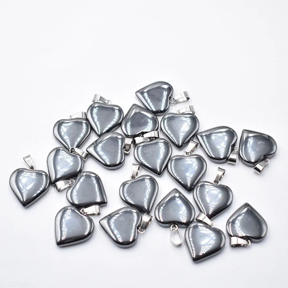 Love Heart Stone Pendants 20mm Wholesale 20pcs/lot Charms Natural Hematite Stone For DIY Jewelry Making Women Gift free shipping