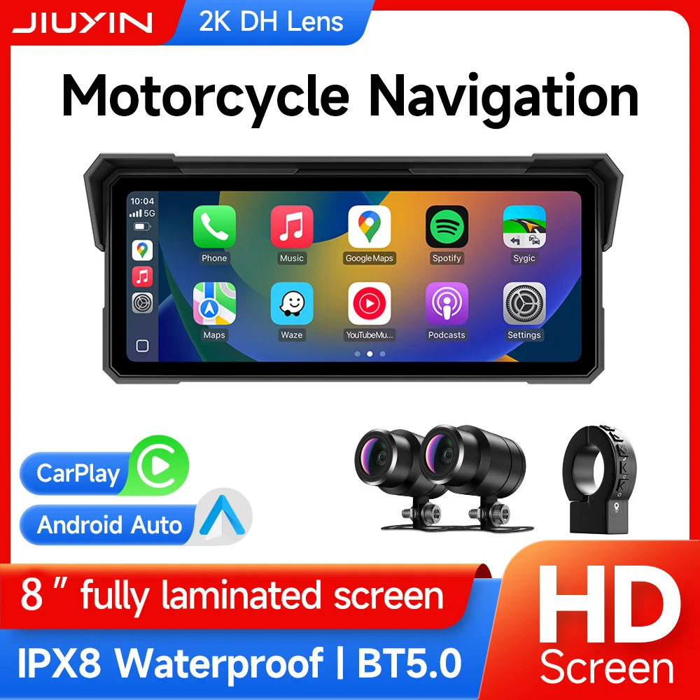 7/8.1 ''دراجة نارية مشغل وسائط متعددة 2K HD نظام تحديد المواقع والملاحة مسجل فيديو لاسلكي CarPlay أندرويد السيارات IPX8 شاشة مقاومة للماء BT #1