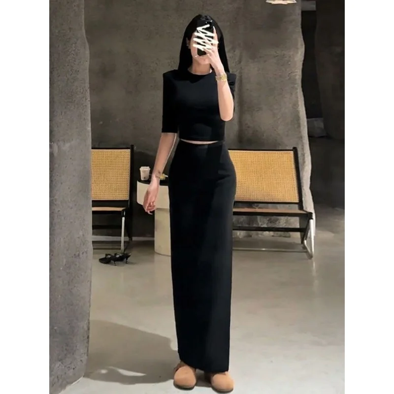 Bla Asymmetrische Rokset Dames Zomer 2025, Nieuwe Taille-geknikte Bodycon Slit High-End Gevoelens Faionable Outfit