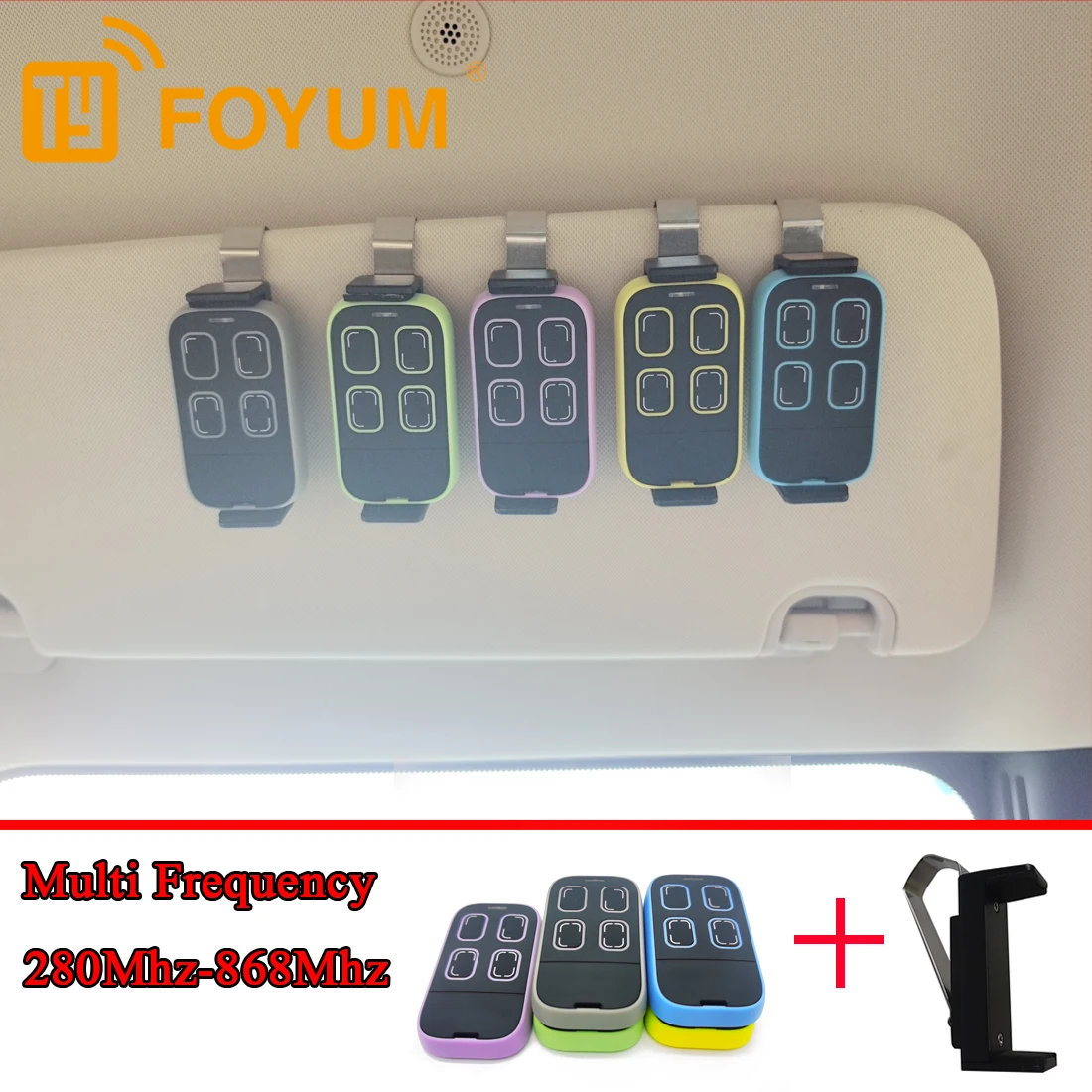 Garage Remote Control Clone Multifrequency 287MHz-868MHz Garage Door Opener Gate Control 4 Buttons Includes Car Sun Visor Clip