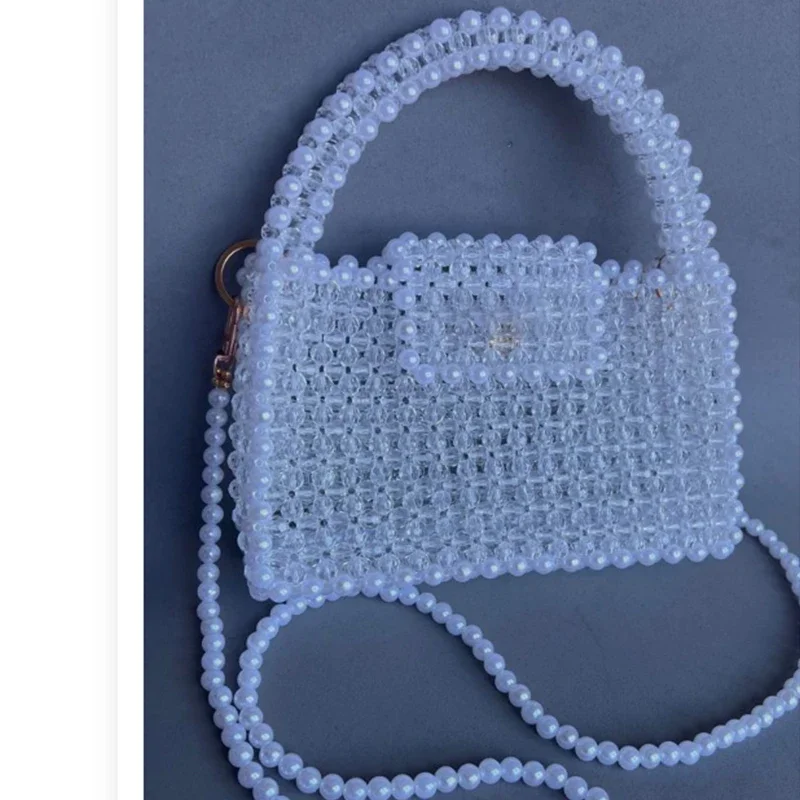 

Handmade Weaving Transparent Beaded Pearl Chain Flip Cap Crossbody Bags Customized Crystal Bag New Fashionable Summer Handbag