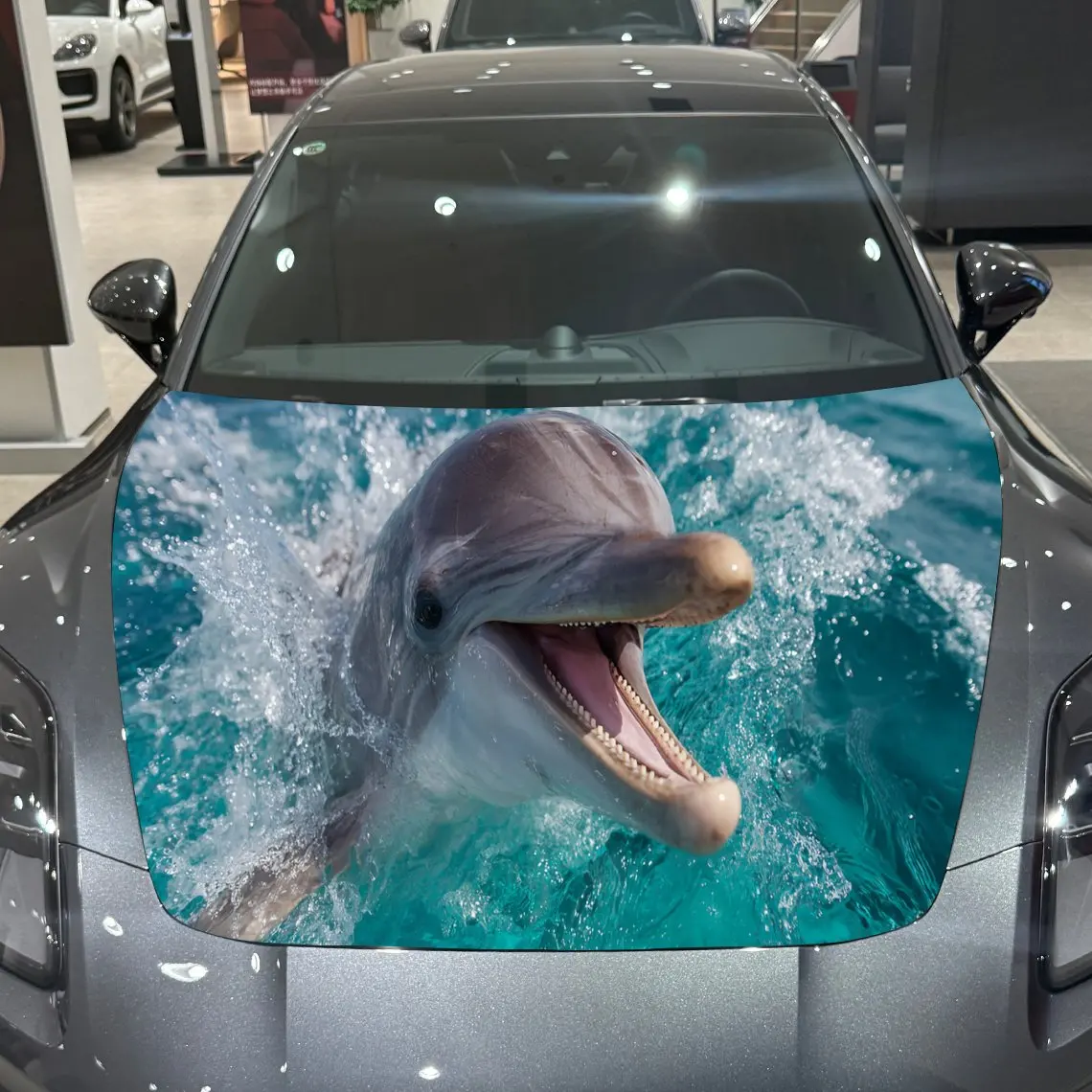 

Joyful Dolphin PVC Car Hood Wraps, Self-Adhesive Waterproof Car Bonnet Decal Sticker, Car Decoration Protection Stickers for Tru